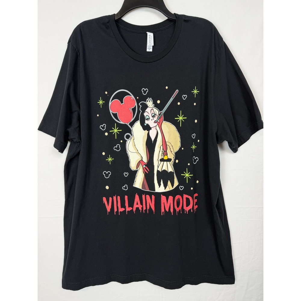 Disney Cruella de Vil Villain Mode Black Graphic T-Shirt Mens 3XL Bella Canvas